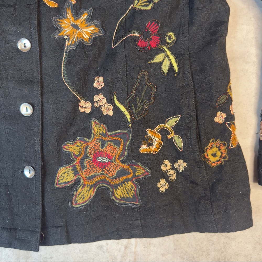 Laura Ashley Vintage Black Floral Embroidered Cotton‎ Jacket - Size XL - Picture 4 of 9